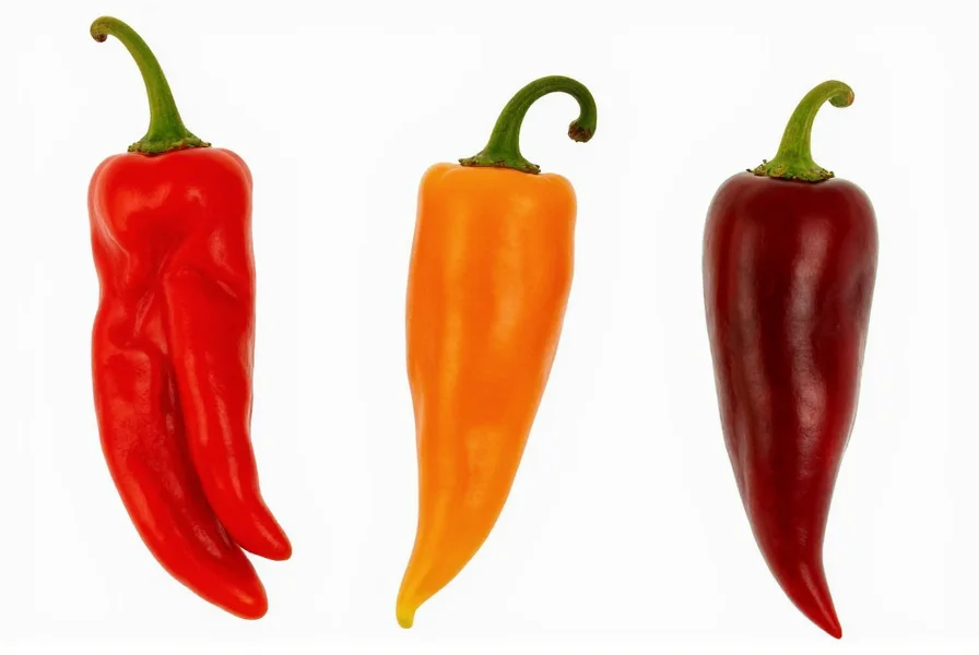 Close-up comparison of superhot pepper varieties including Carolina Reaper, Ghost Pepper, and Trinidad Moruga Scorpion showing distinctive shapes and colors