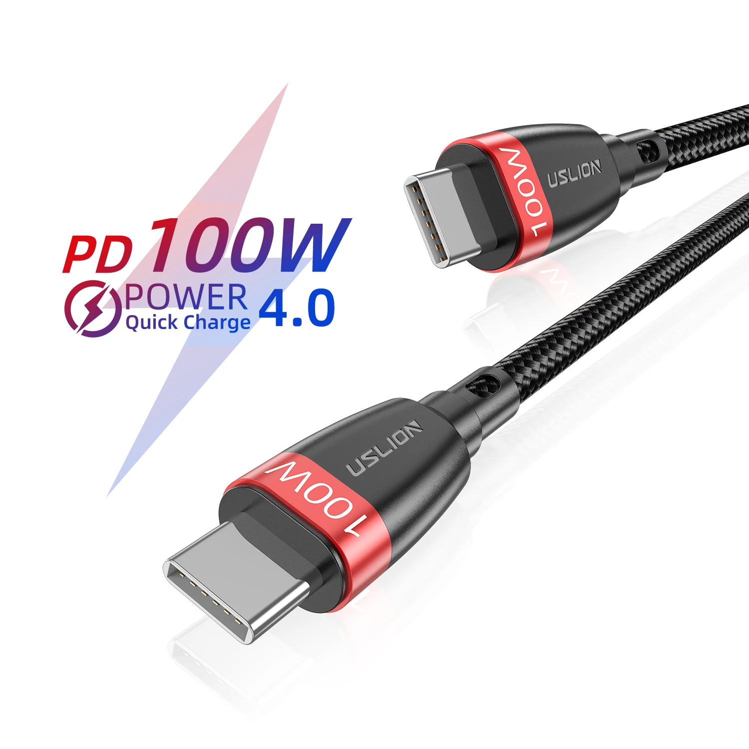 

USLION 100W PD 1M 2M High Speed 5A 20V 100W PD Type C Fast Charging Cable USB C to USB C data fast charge cable, Red/gray black/red black