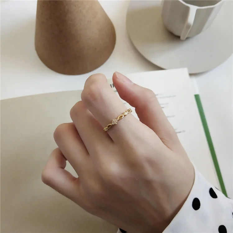 

Luxury women jewelry 925 sterling silver real gold plated inlay shiny cubic zirconia adjustable rings for engagement