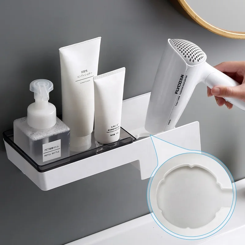 

Free sample in stock hair dryer stand tool holder wall mount holder drawer organiser racks storage shower room, White