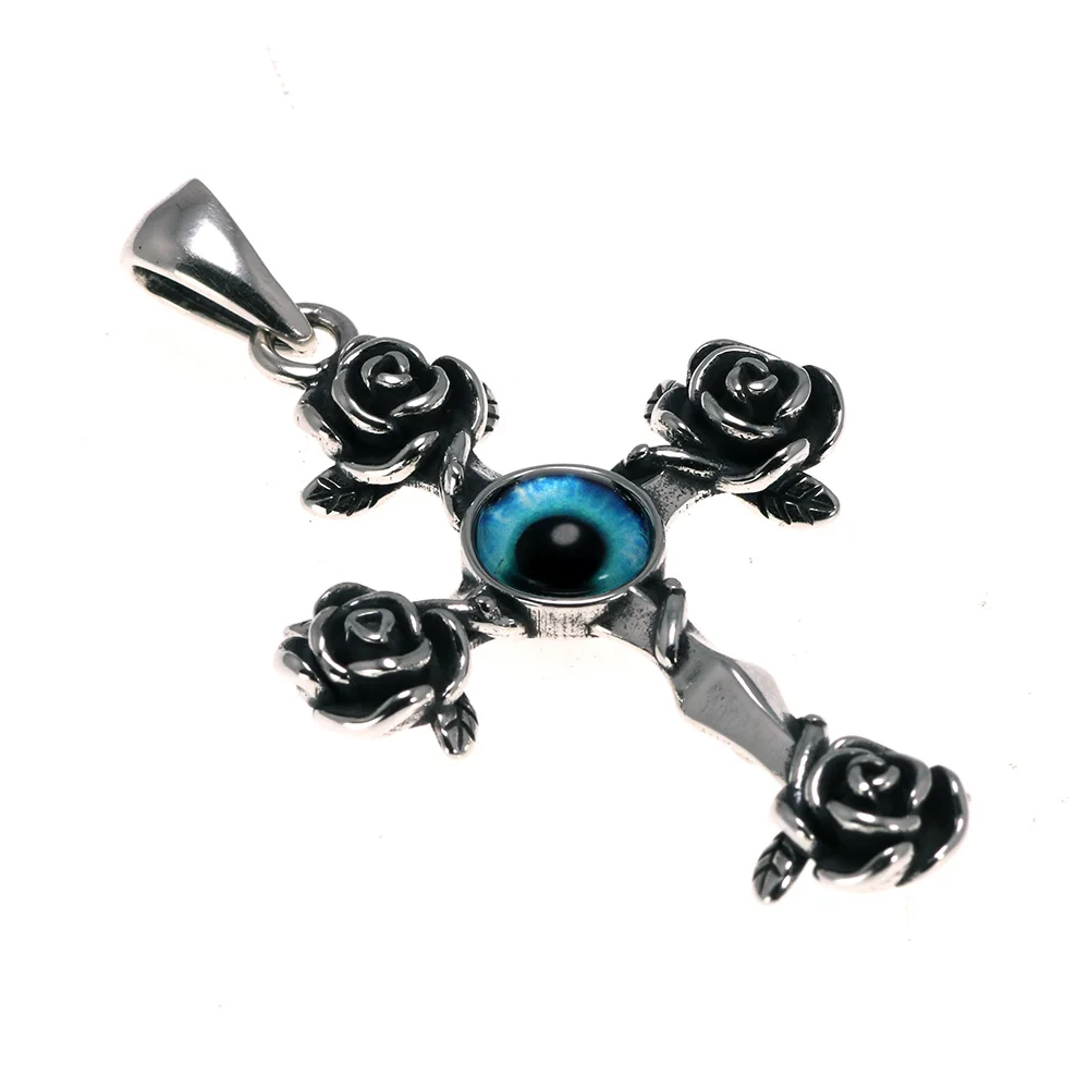 

S925 Sterling Silver Men and Women Pendant Cool Christ Cross Rose Eye Pendant Fashion Simple Retro Style Luck Jewelry