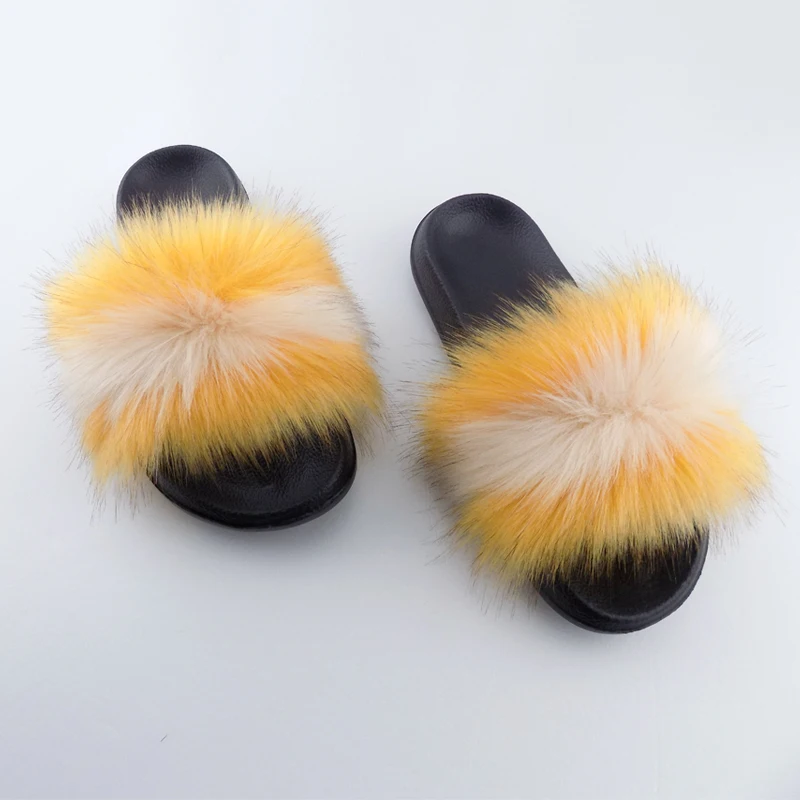 

New Women Faux Fur Fluffy Slipper Slides Sandals, Red ,black ,green ,orange ,brown and so on