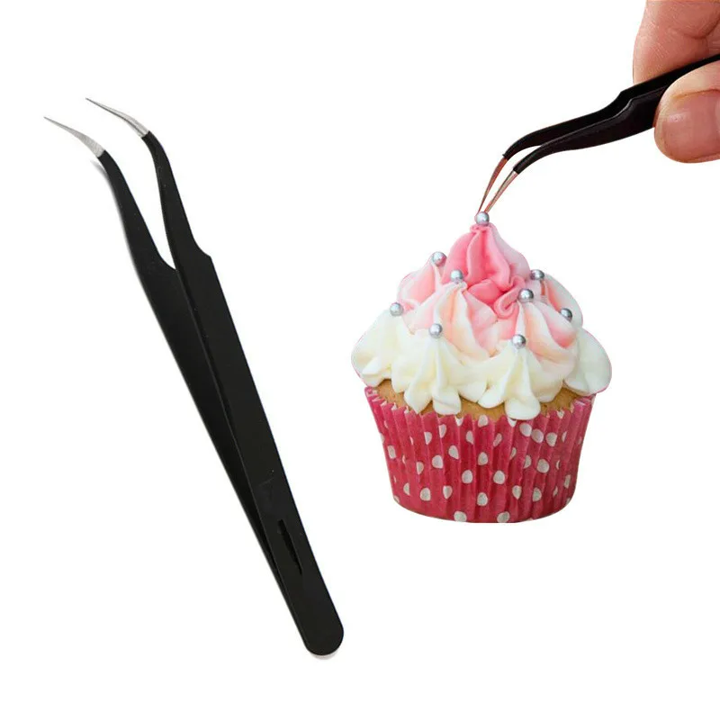 

Cake Decorating Tweezers Stainless Steel Anti-static Elbow and Straight Tweezers Cake Mold Sugarcraft Tool, As photo