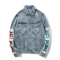 

Winter Denim Jacket Men Letter Print Cowboy Jacket Casual High Street Fashion Harajuku Outwear Streetwear Denim Jacket