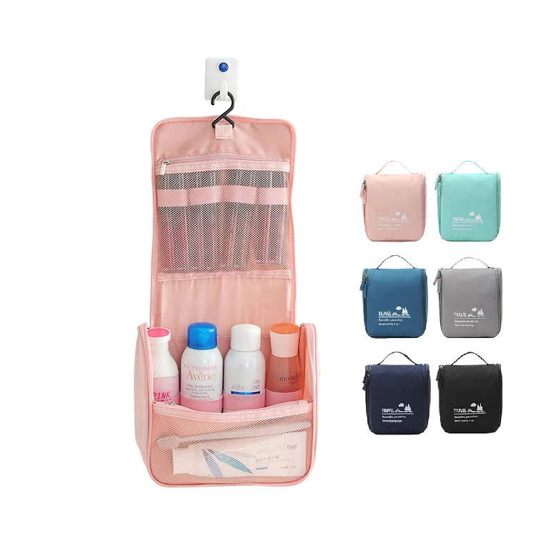 

Large Capacity Polyester Tote Toiletry Bag Hook Hanging Makeup Bag Cosmetic Bag With Zipper, 6 colors