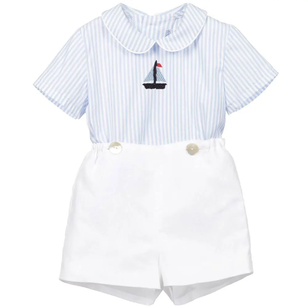 

INS hot style spring/summer children's wear cotton striped embroidered Baby boy's short sleeve set 2 pieces set, Picture shows