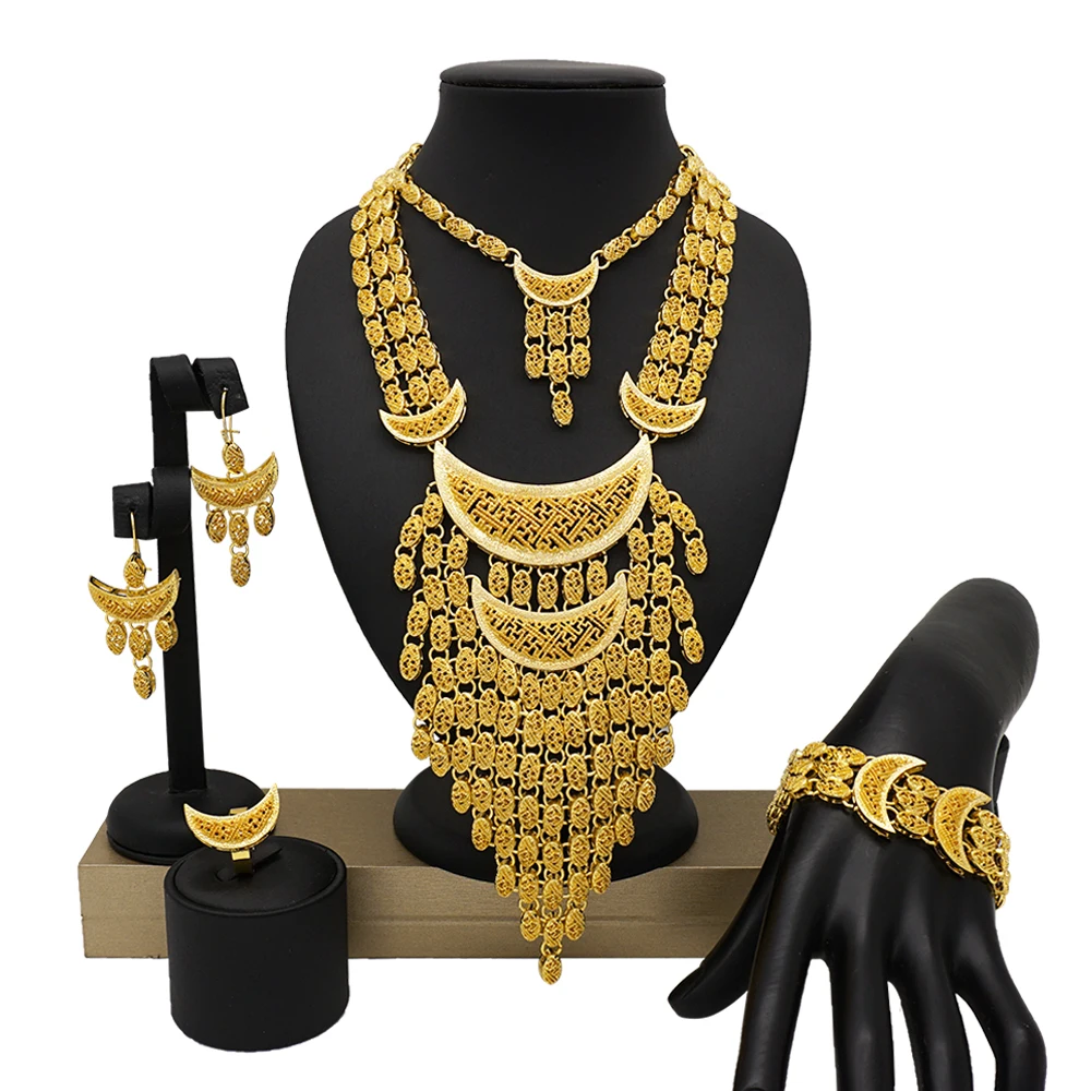 

18K gold dubai jewelry sets fashion necklace sets necklace gold jewelry sets African women jewelry sets BJW35, As picture