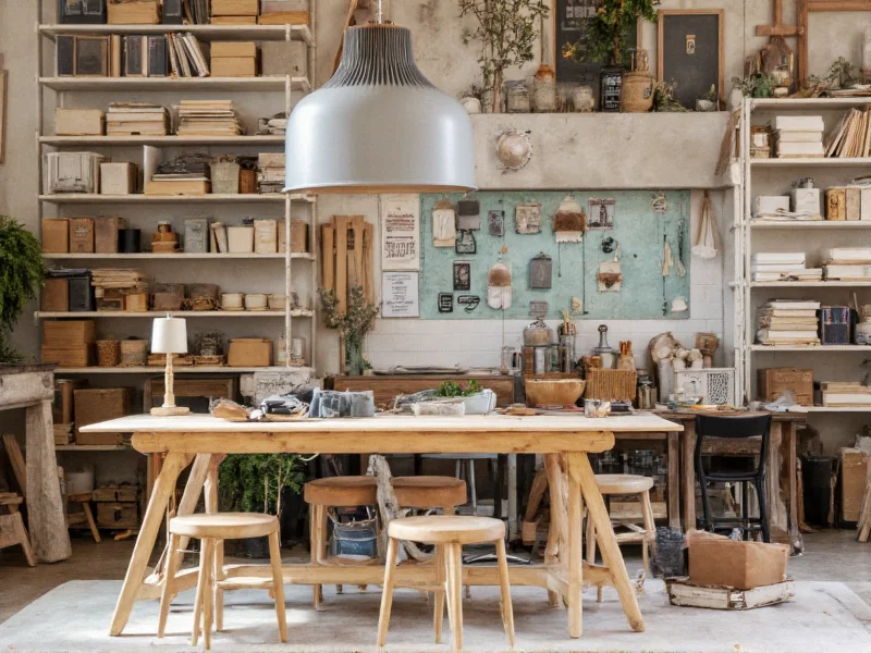 Sustainable crafting workspace with organized materials