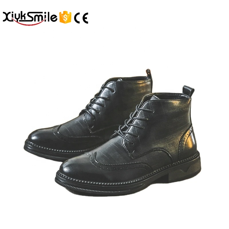 

High quality men's black mid-top martin boots dark Block Design shoes boots man