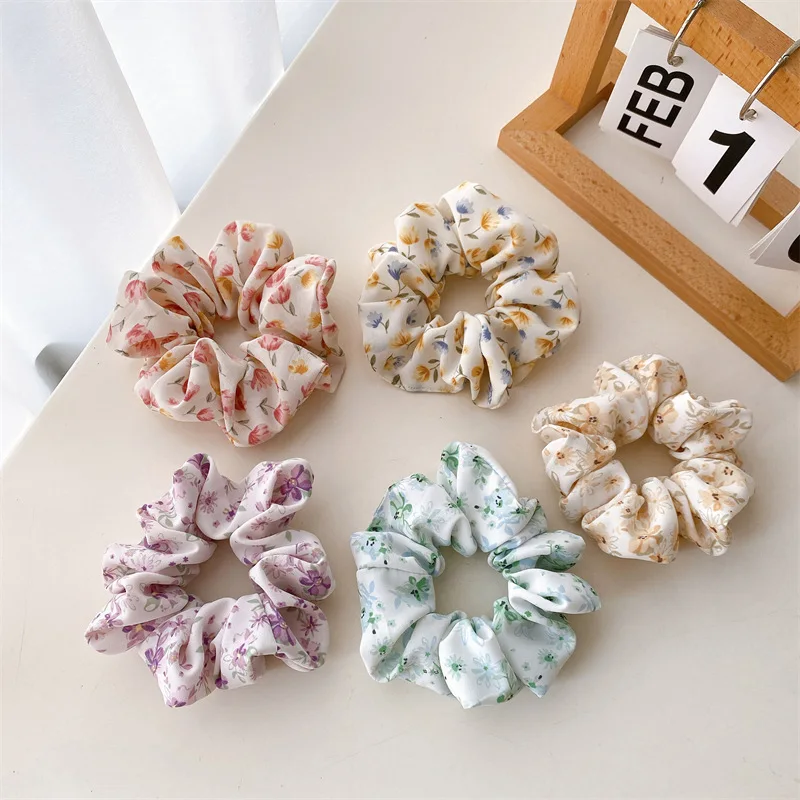 

MIO Summer Fashion Flower Print Sweet Women Hair Scrunchies Elastic Hair Band Girls Scrunchie Headdress Ponytail Holder