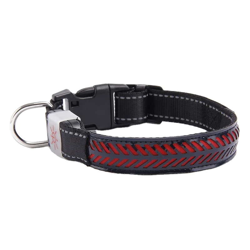 

2021 new LED pet luminous collar carved leather luminous dog collar embossed printed pattern pet anti-loss, Blue, black, red and green