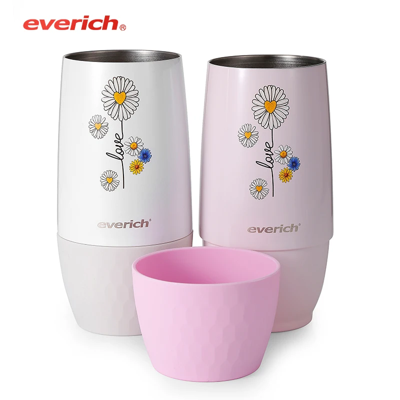 

Everich hot sale 16oz double wall stainless steel mugs insulated wine mug cold coffee wine tumbler with silicone case