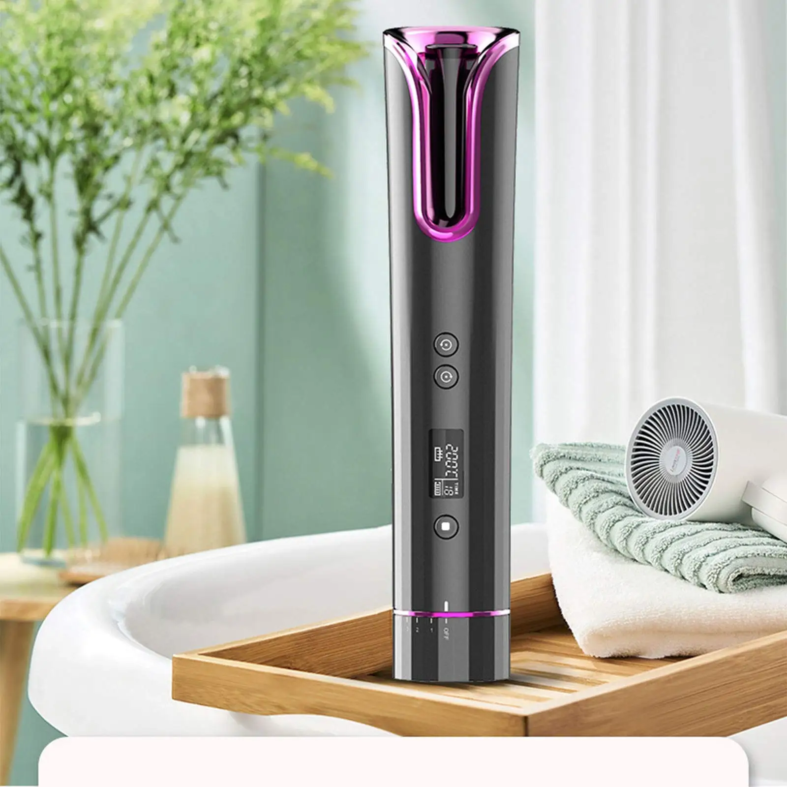 

Lcd Cordless Auto Rotate Hair Curler Ceramic Curling Iron