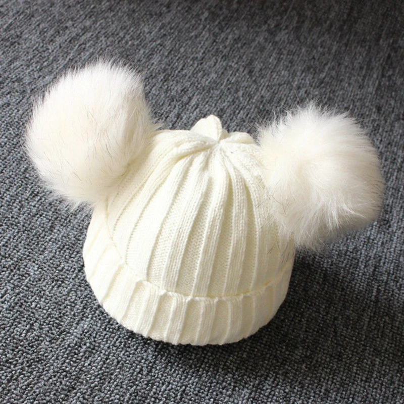 
2019 Brand New Newborn Baby Kids Girls Boys Winter Warm Knit Hat Furry Balls Pompom Solid Warm Cute Lovely Beanie Cap Gifts 