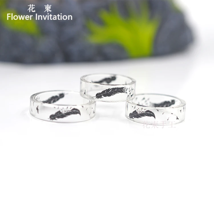

New Arrival Resin Ring Jewelry DIY Handmade Natural Dried Flower Epoxy Rings For Women Men Party Jewelry feather