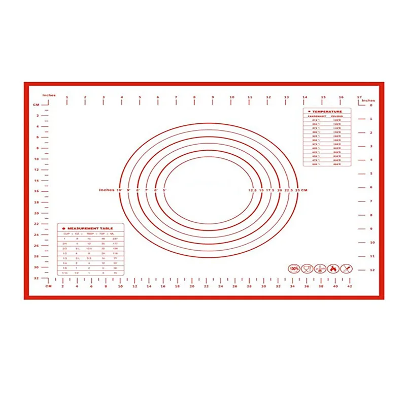 

Large Silicone Pastry Mat Extra Thick Non Stick Baking Mat with Measurement Fondant Mat, Red