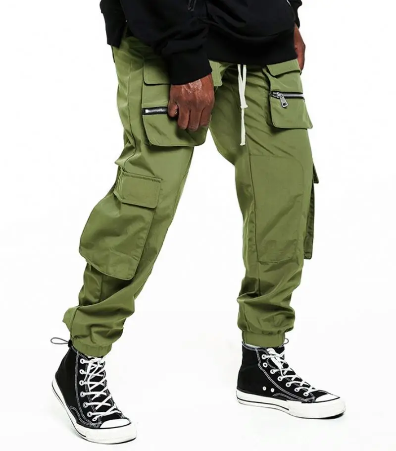 

New Fashion Solid Men's Drawstring Cargo Sweatpants Men Pocket Overalls Men's Trousers