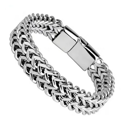 

Amazon Hot sale Hip Hop Titanium Steel Men's Bracelet Stainless Steel Double Row Square Chain Magnetic Clasp Bracelet