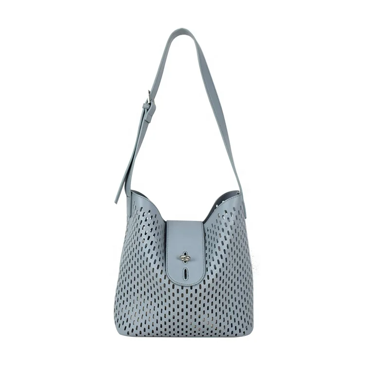 

new arrival wholesale hollow out soft Pu handbags shoulder bag for summer female beach bag, Blue and brown