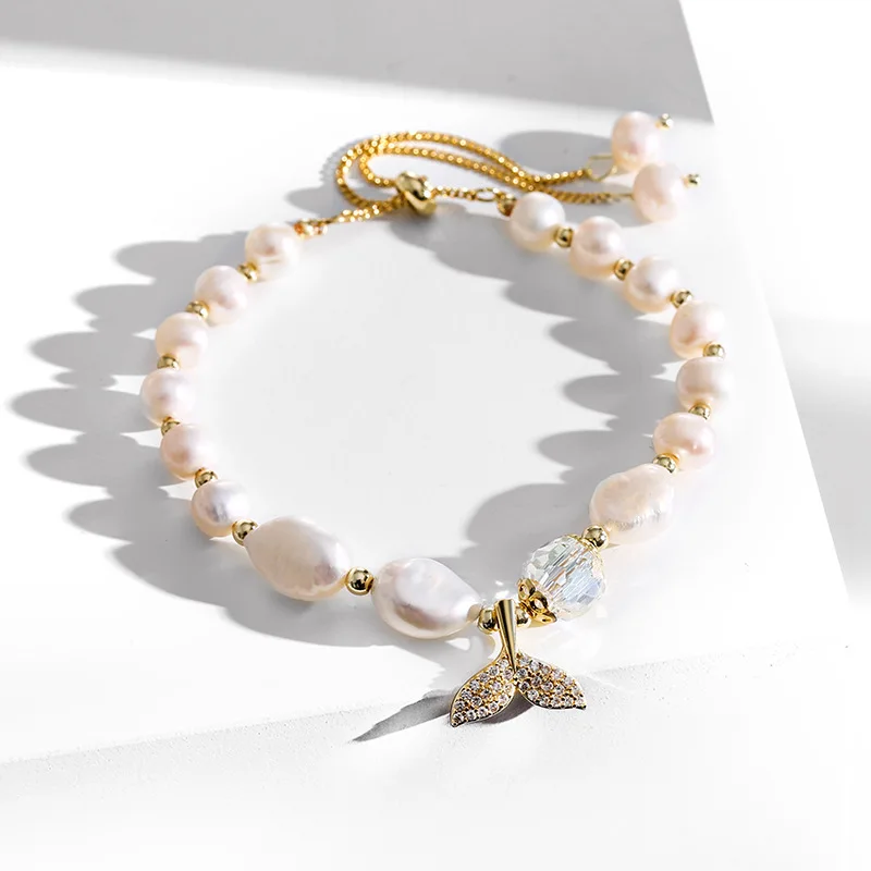 

Personalized design jewelry fashion fish tail locke freshwater pearl charm braceletfor women, As pictures