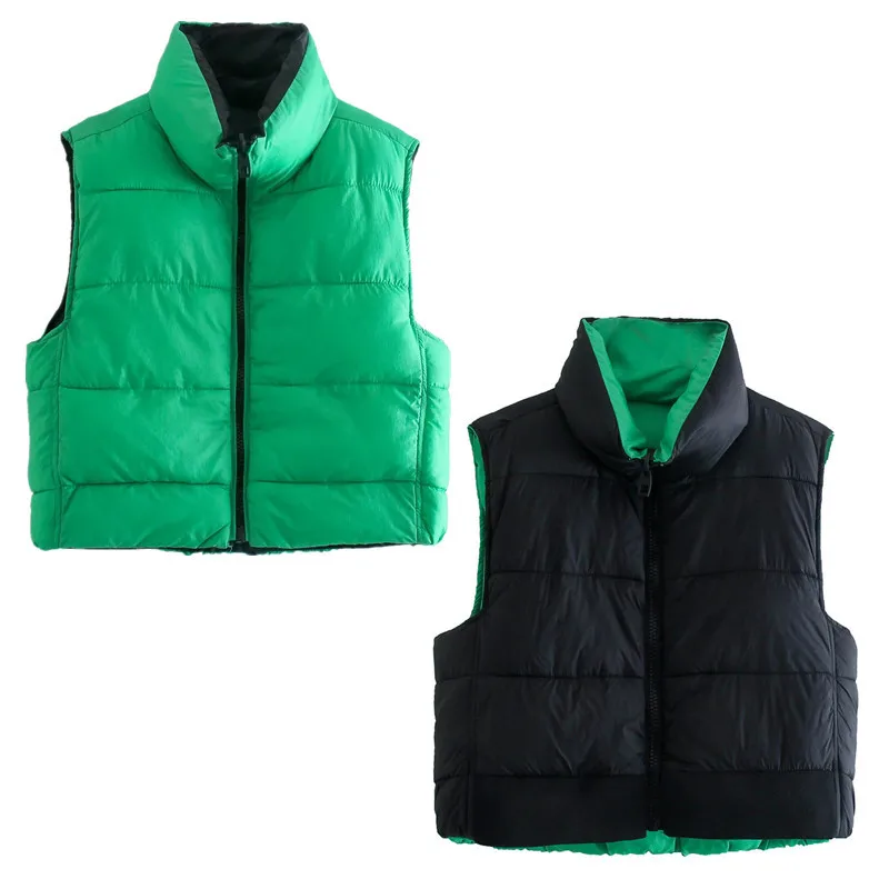 

2021 autumn winter new hot selling Double sided wear sleeveless down jacket zipper stand collar vest women