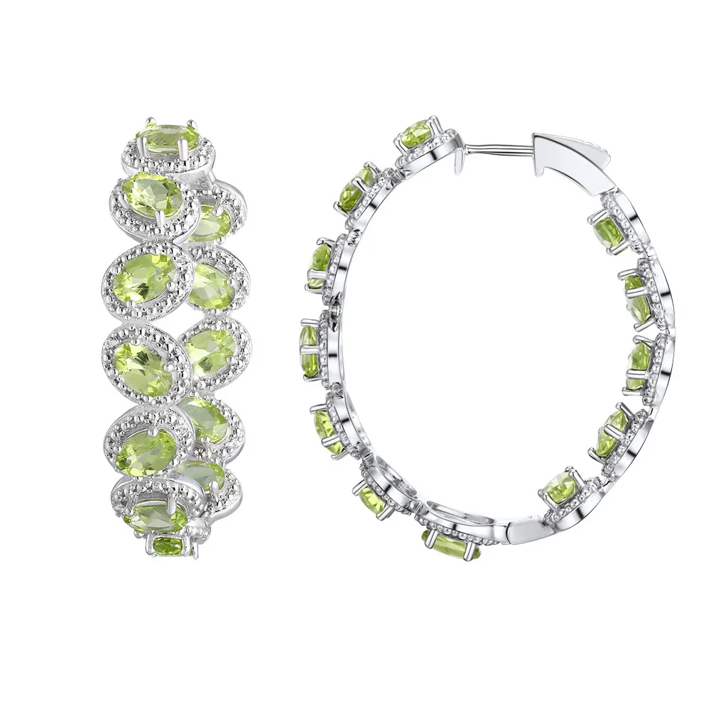 

New Arrival natural Peridot Gem fashion Earrings Fine Jewelry Women 925 Sterling Silver hoop Earrings