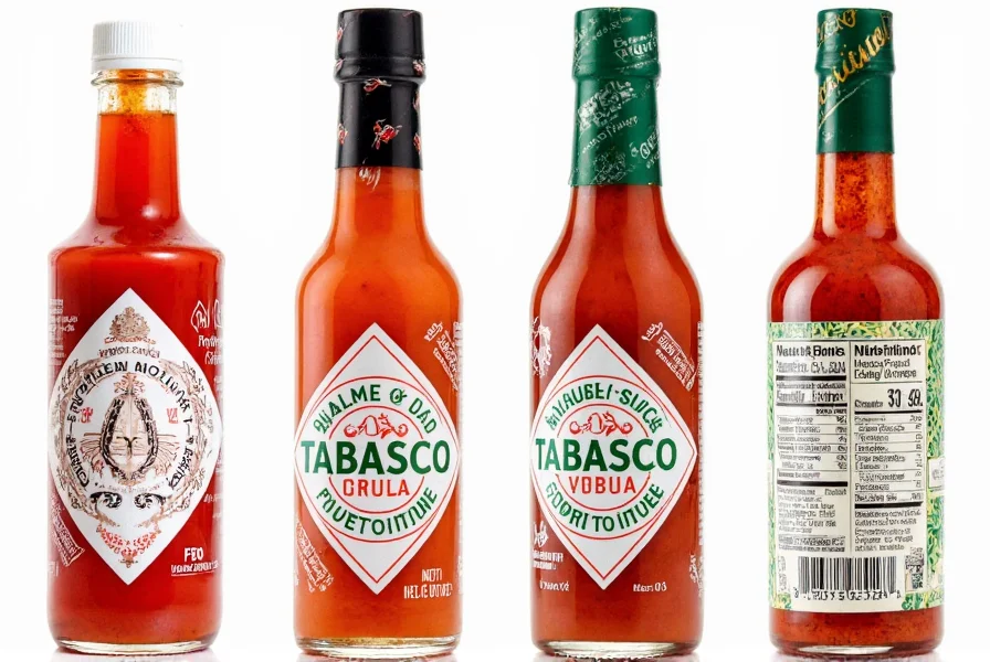 Nutrition labels comparison of various hot sauces including sriracha, tabasco, and cholula side by side