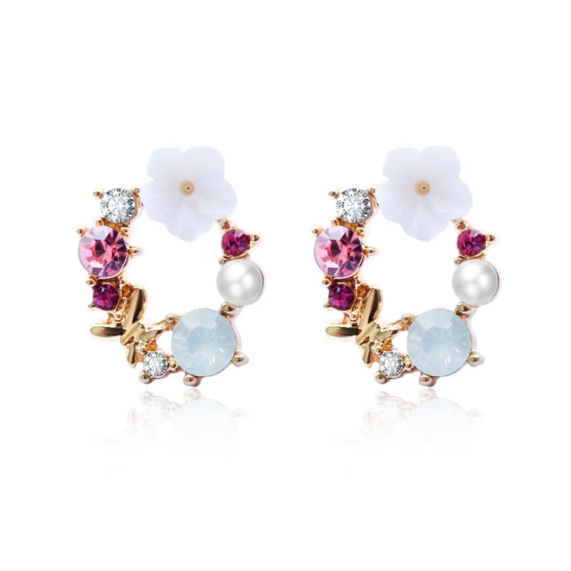 

Creativity Sweet Earrings Jewelry Flowers Pearl Zircon Combination Stud Earrings, As picture