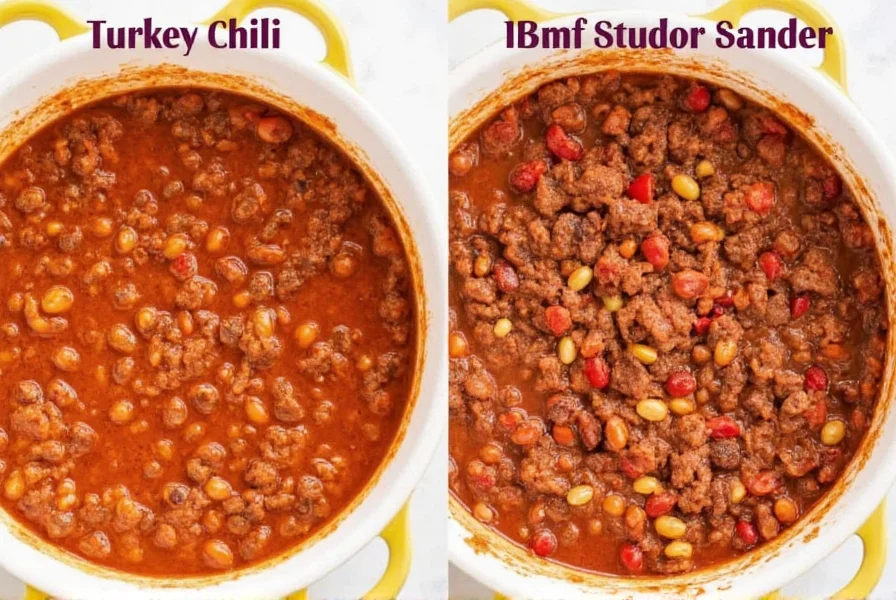 Side-by-side comparison of turkey chili and beef chili showing nutritional differences