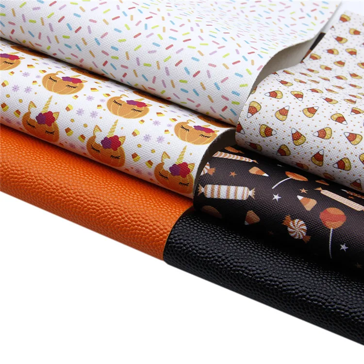 6pcs/set Wholesale Halloween Printed Leather Fabric Sheet For Bows Bag