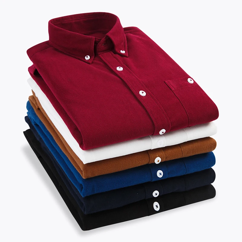

Clothing Soft Comfortable Shirts Men Long Sleeve Slim Fit Corduroy Business Full Casual OEM Service Adults Winter Flannel Solid, Most colors on the market can be customized
