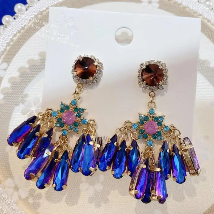 

Korean Elegant Vintage Luxury Blue Water drop Crystal Drop Earrings For Women Girls Fashion Blue Fashion korean earrings Jewelry, Many colors fyi