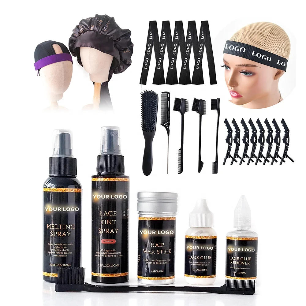 

Custom Your logo Private Label Lace Wig Kit Packaging Waterproof Hair Lace Glue pen Hair Styling Tools Custom Wig Install Boxes