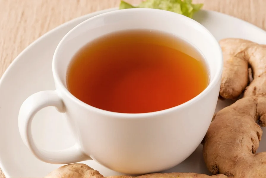 Fresh ginger root being grated into boiling water for homemade stomach soothing tea