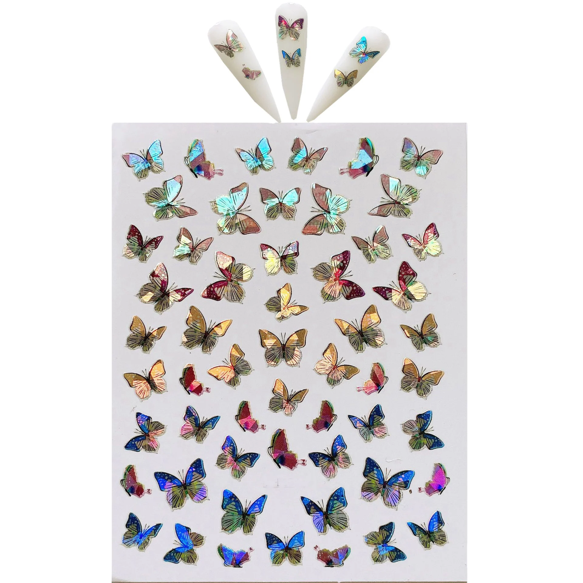

Butterfly Nail Sticker Summer Designs Laser Color Butterfly 3D stick on nails private label nails stick pcs, 9 colors