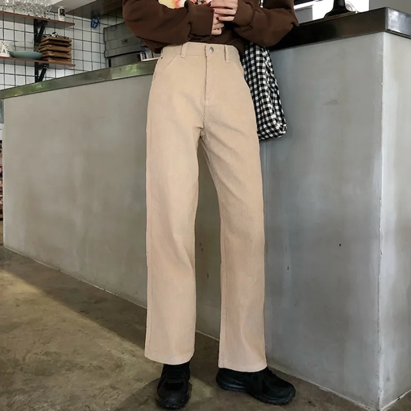 

Winter Warm Pants Women Brown Corduroy Pants for Women High Waist Wide Velvet Pants High Waist Trousers Women Button, Brown apricot