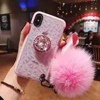 

Luxury Diamond Kickstand Case For samsung note10 s8 s9 s10 A10 A30 A50 Fur Ball Rhinestone Case