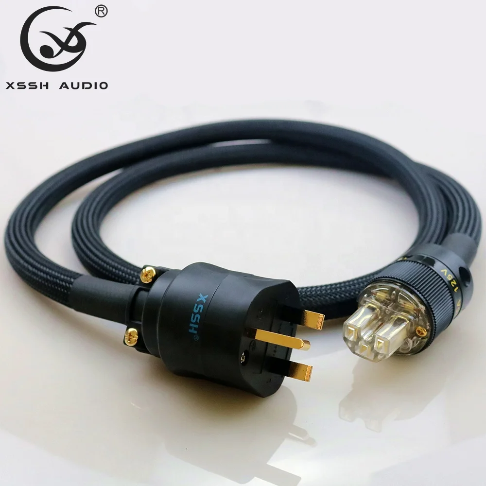

XSSH audio Hi-End Hifi amplifier OFC Pure Copper 3 pin AC Female Male Power Plug uk Power Cable Cord Wire, As pictures show