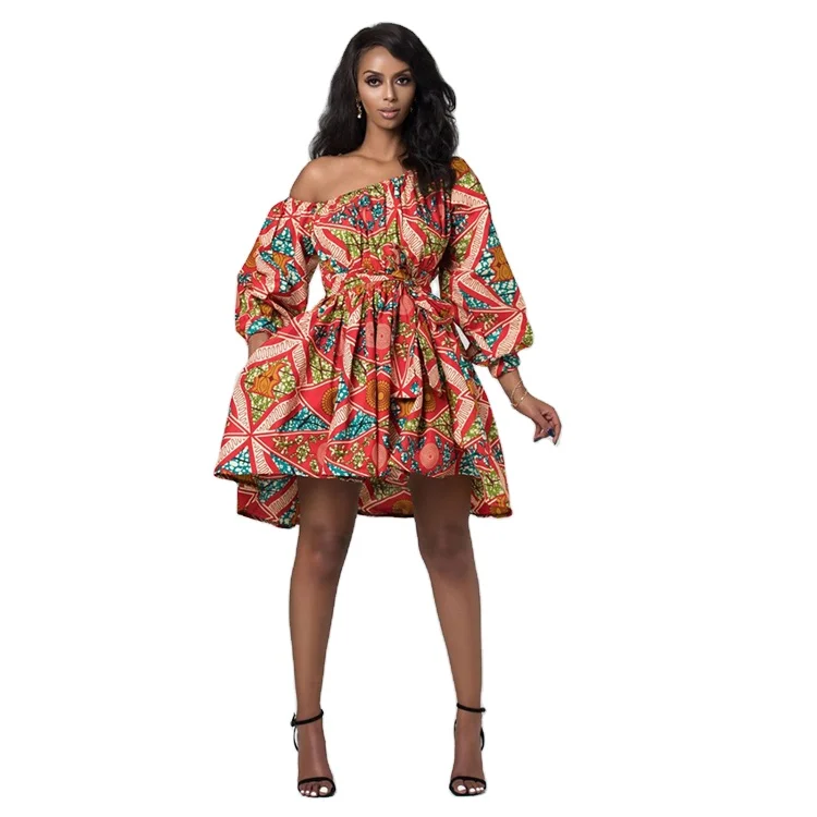 

New Design Dresses Women Lady Elegant One Shoulder Floral Print Plus Size Dress