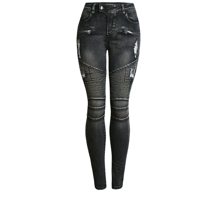 

New women's clothes for autumn and winter ripped stretch black denim pencil pants little feet pants