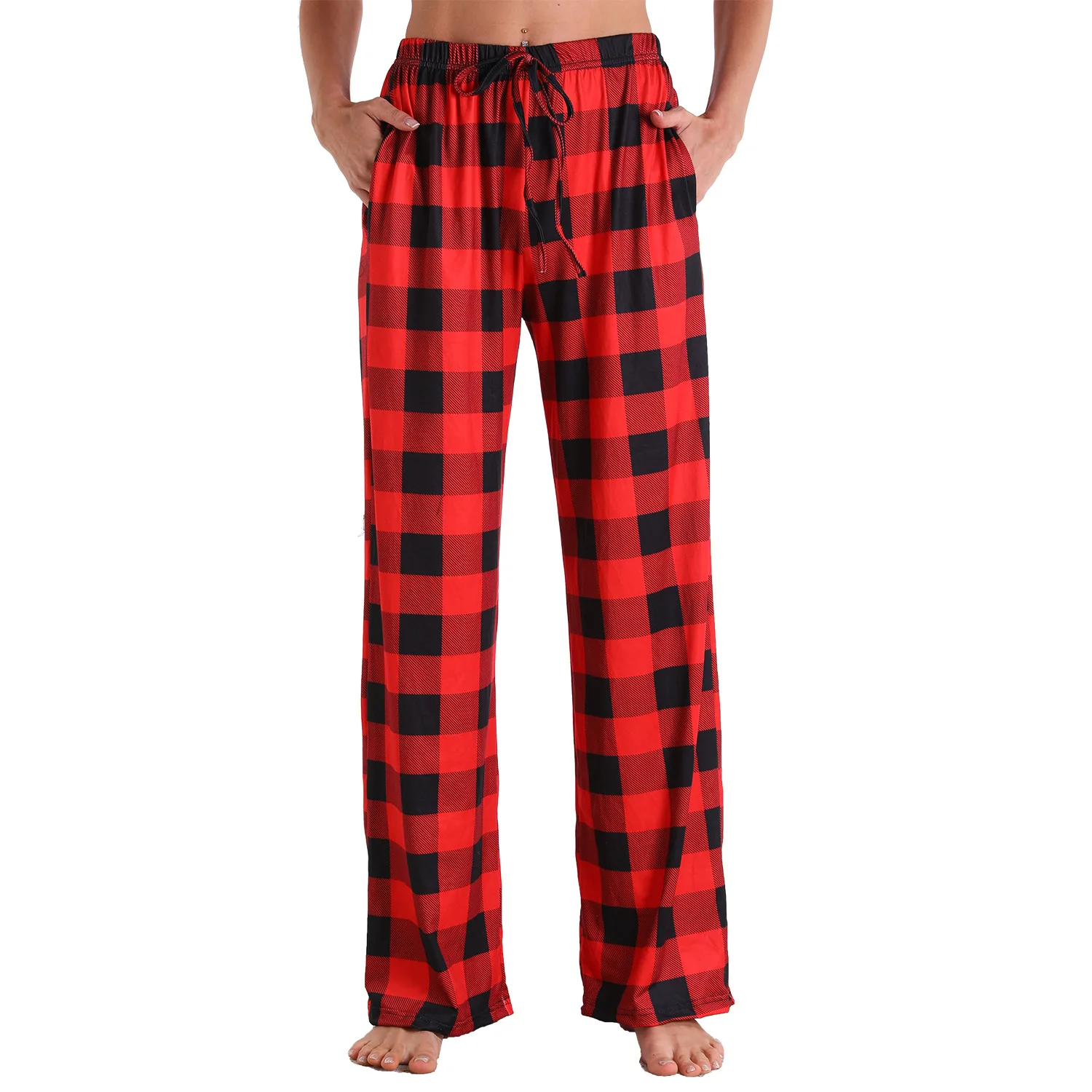 

polyester cotton black and red buffalo plaid sleeping pjs pj mens pajama bottoms, Picture shows