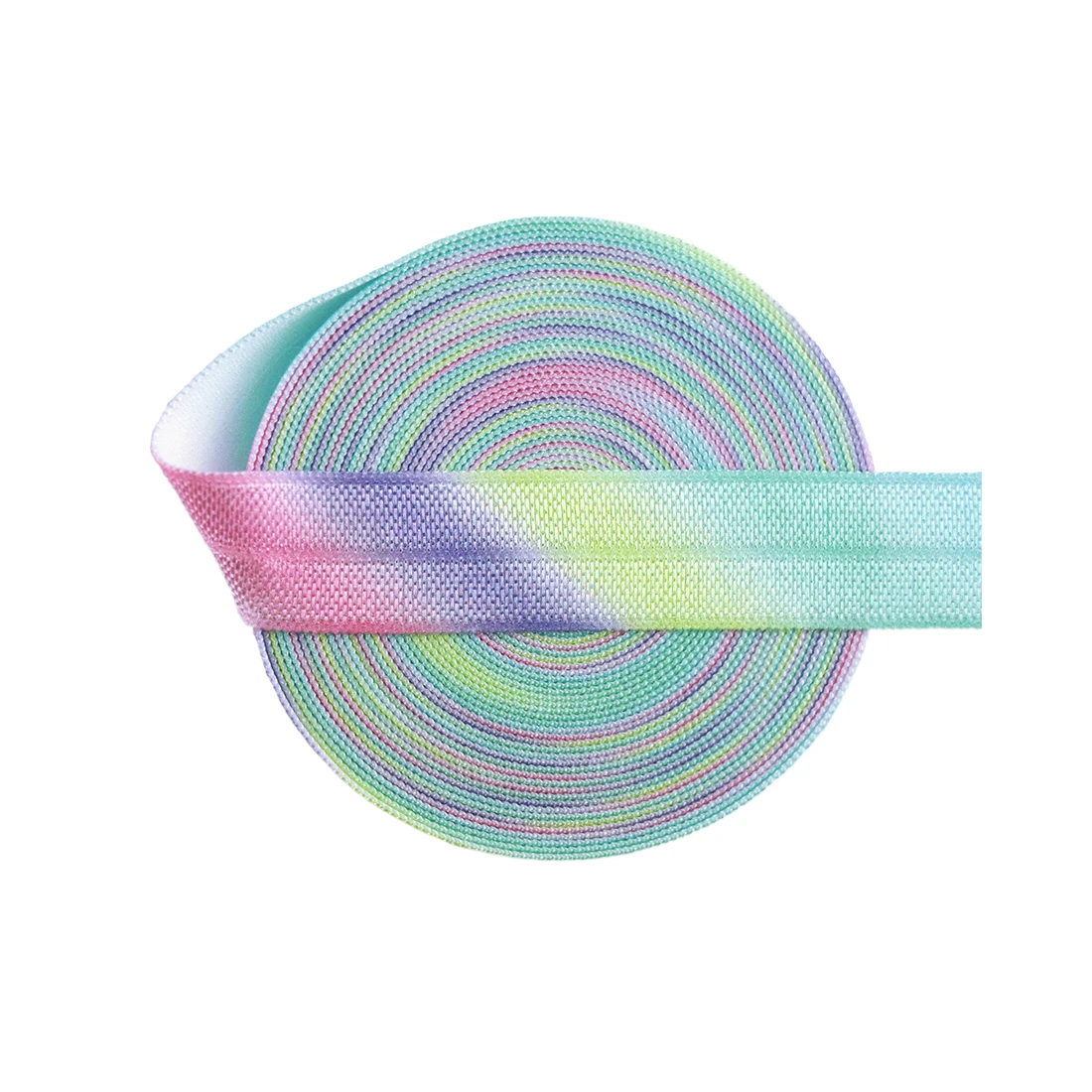 

BRISTLEGRASS 50 Yard by Roll 5/8" 15mm Pastel Rainbow Print Fold Over Elastics FOE Spandex Satin Band Hair Tie Dress Sewing Trim, Accept customized