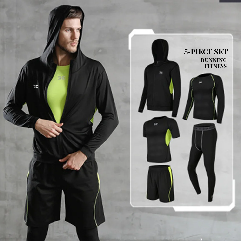 

Polyester quick dry sweatsuit wholesale OEM custom logo tights body protection t shirts and legging men sportswear mix sets