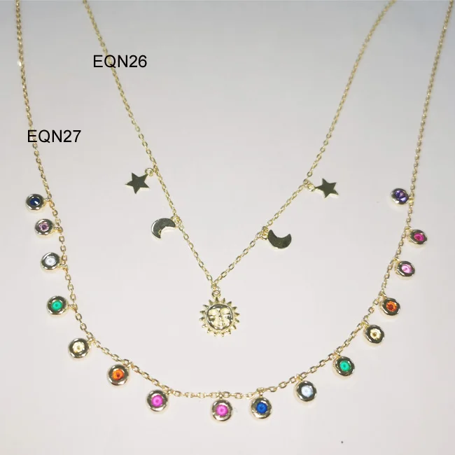

RINNTIN EQN27 Multi-Colors Cubic Zirconia Chocker 925 Sterling Silver Chain Necklace for Women