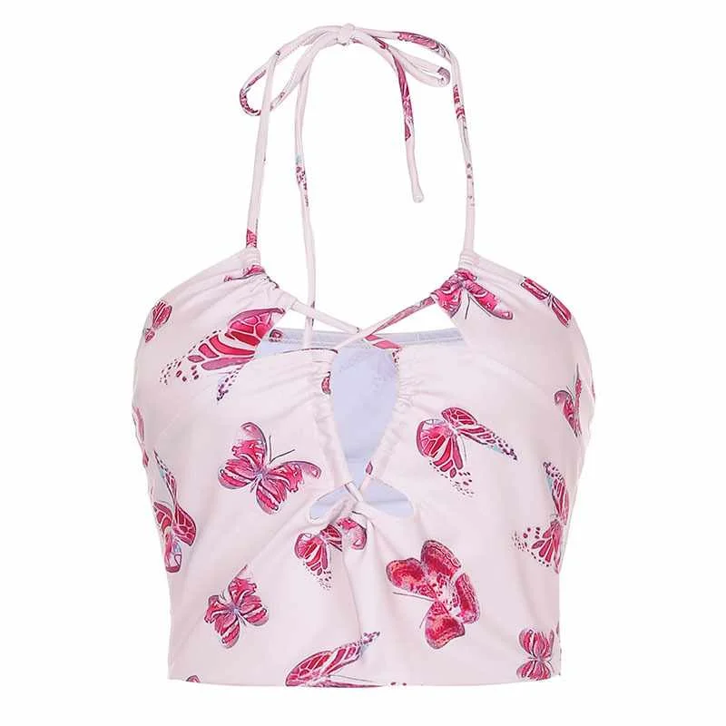 

European and American Women's Butterfly Print Sling Vest Women Wear Sexy Back Strap Short Inner Sling Shirt