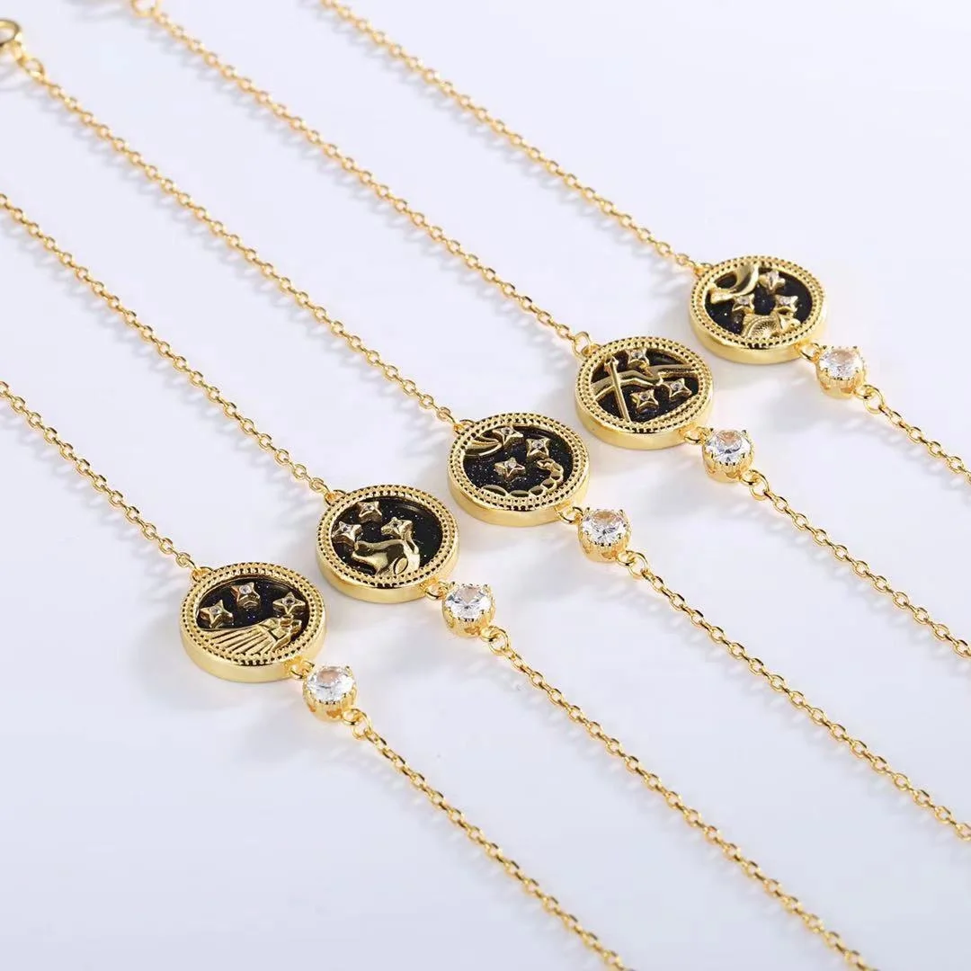 

Wholesale Fashion brass and zodiac bracelet women jewelry 12 Zodiac Signs, Glod