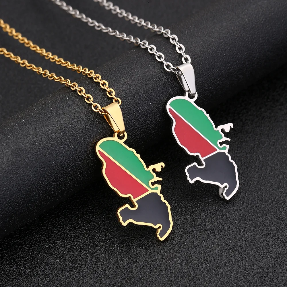 

Enameled Martinique Map Chain Necklaces Stainless Steel 18K Gold Plated Enamel Martinique National Flag Map Pendant Necklace