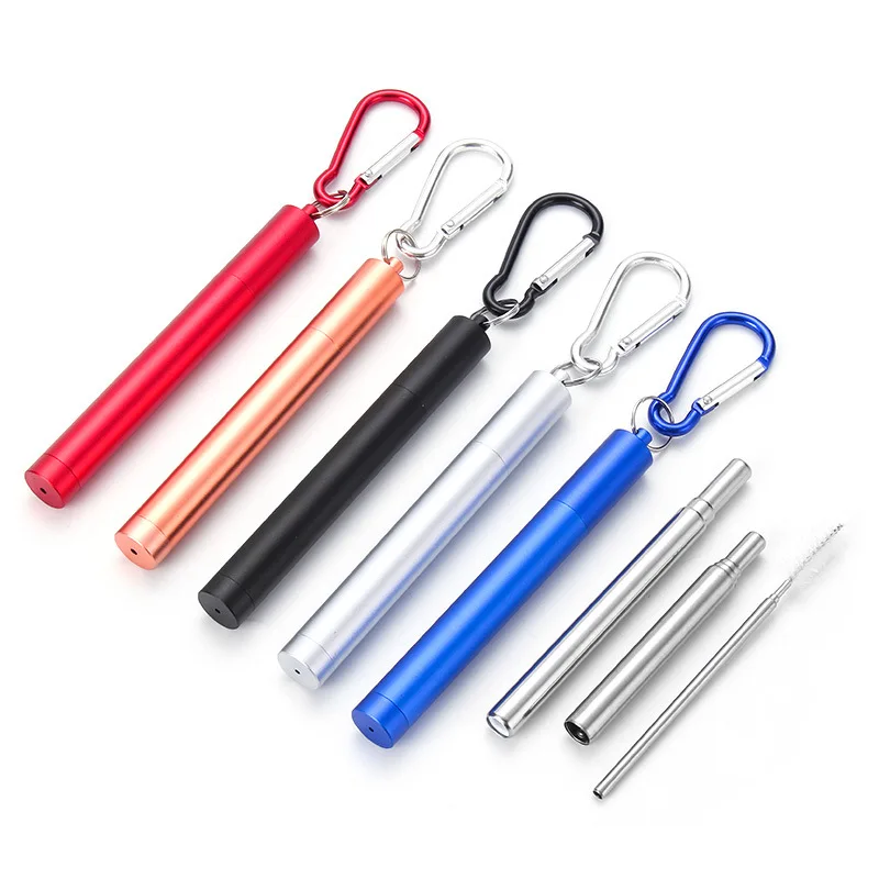 

304 stainless steel telescopic straw three sections with storage tube sleeve color outdoor portable travel gift, Colorful