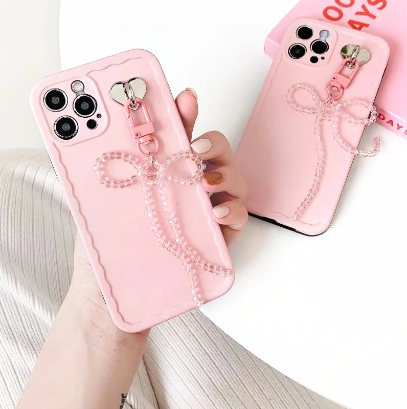 

Free Shipping Tassel Mobile Cover for iPhone 12 Case 11 Pro Max Mini Fashion Shockproof Strap Pink Cell Phone Case