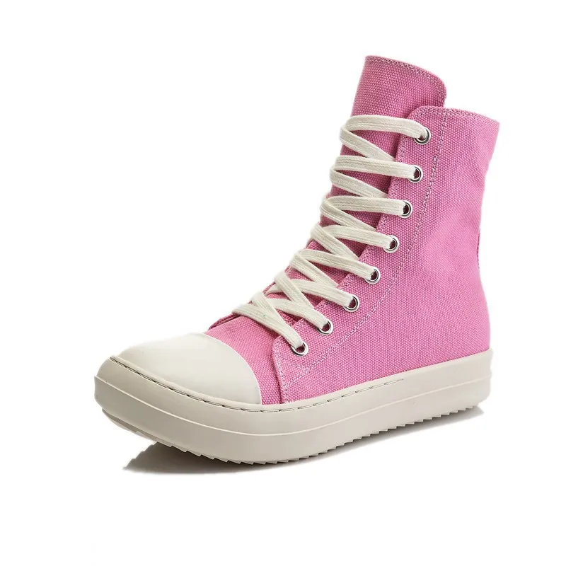 

2022 New high top shoes fragrance thick bottom leather trendy women pink couple zipper lace up short boots